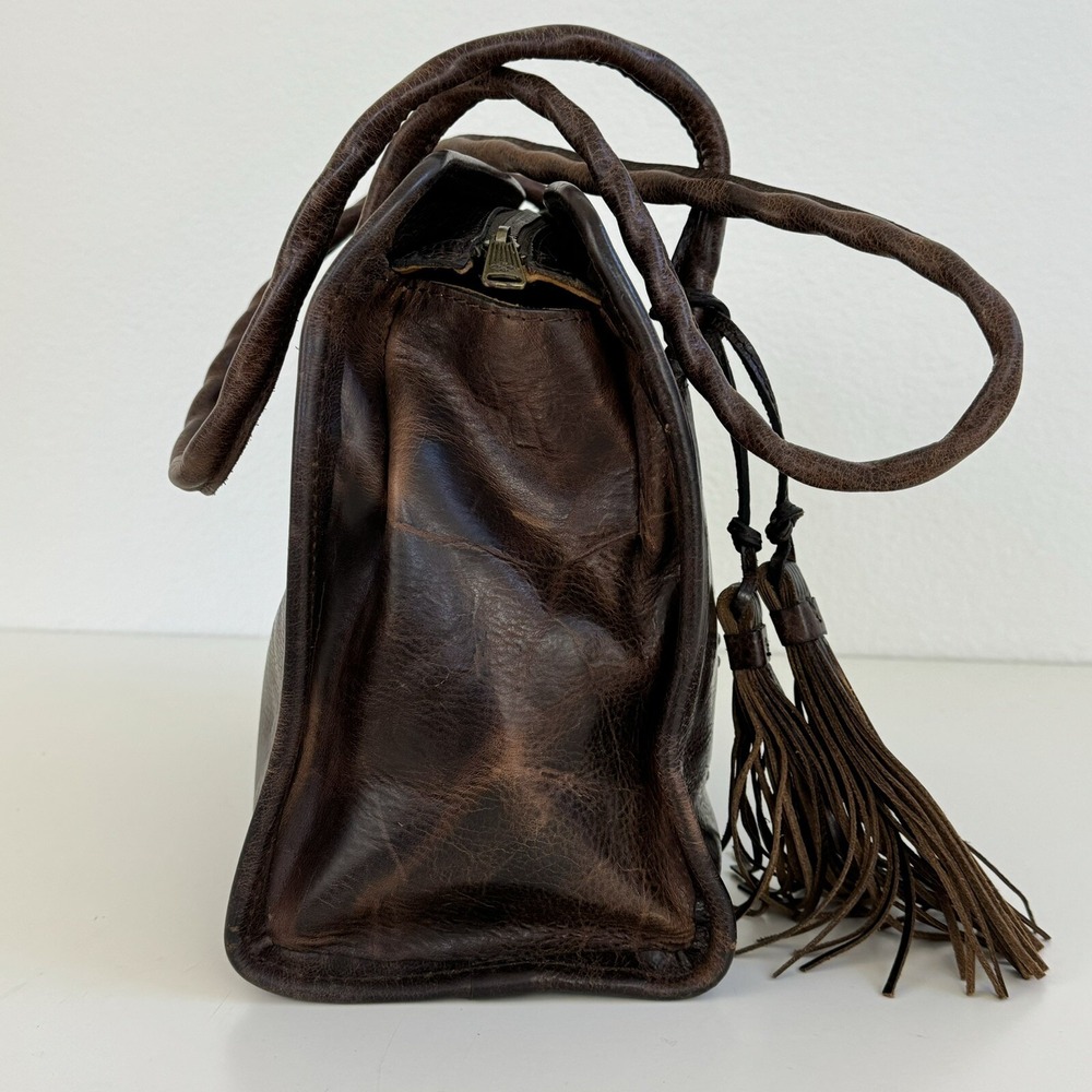 PATRICIA NASH Paris Tooled Leather Tassel Studded Satchel Bag Brown Boho Artisan - Picture 6 of 16